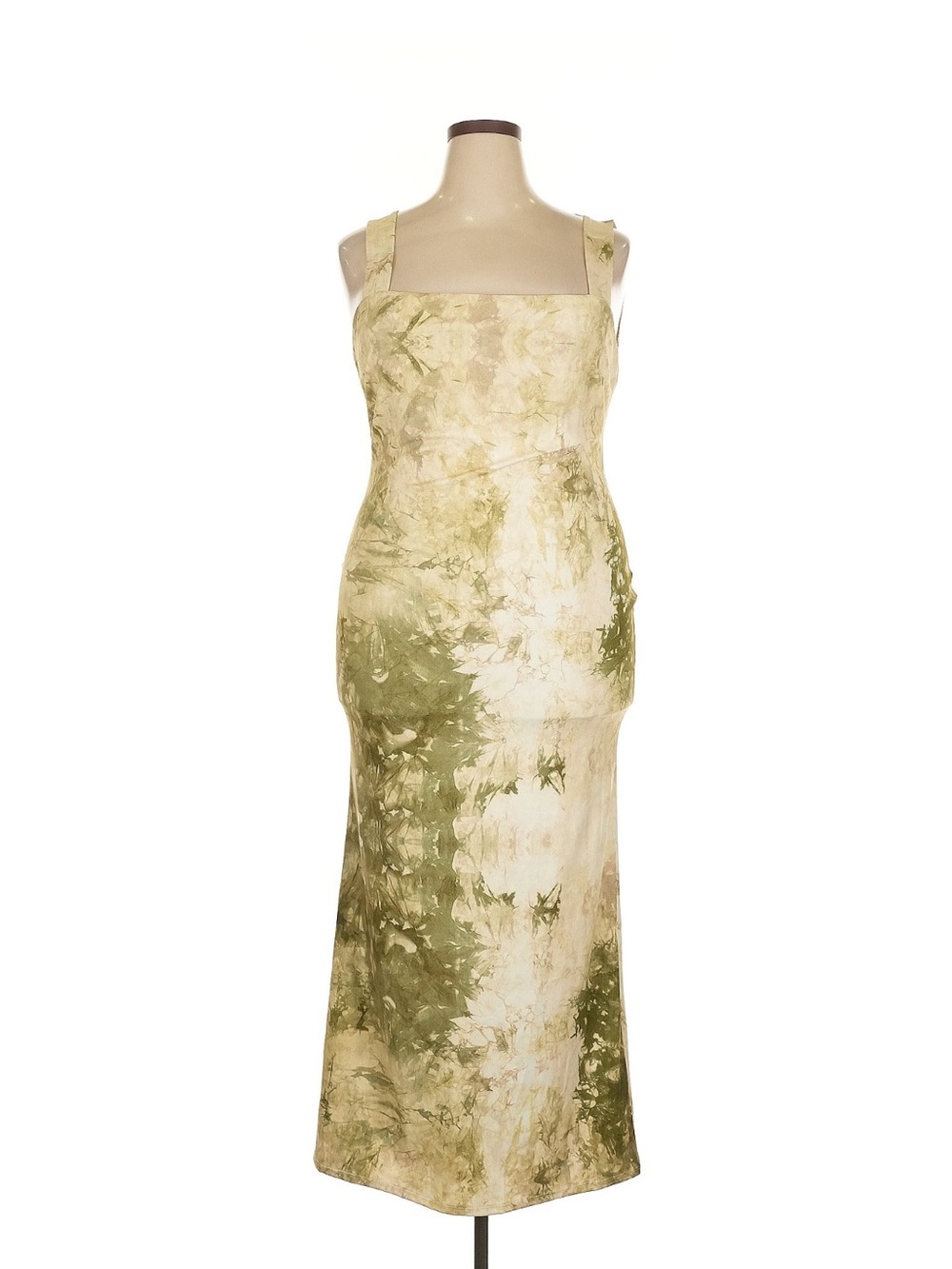 Fashion Nova Green Tie-Dye Square-Neck midi Dress